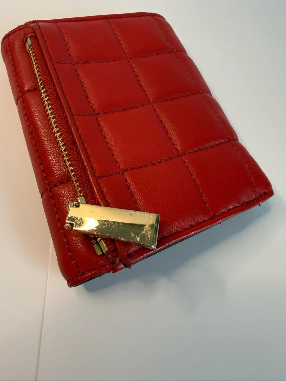 Michael Kors Red Quilted Leather Trifold Wallet Gold Hardware